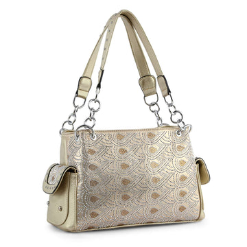 Patterned Rhinestone Shoulder Bag - Gold